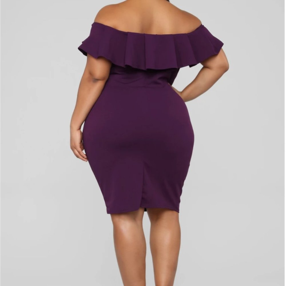 Plum Off Shoulder Ruffle Detail Dress